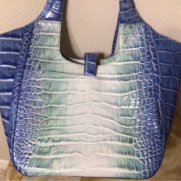 Large Blue Leather Brahmin Carla Tote  (Like New) - Picture 4 of 12